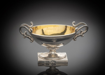 <b>A PARCIAL GILT SILVER SALT CELLAR WITH THE CROWED MONOGRAMS OF ELECTOR WILHELM II AND ELECTRESS AUGUSTE OF HESSE-KASSEL</b>