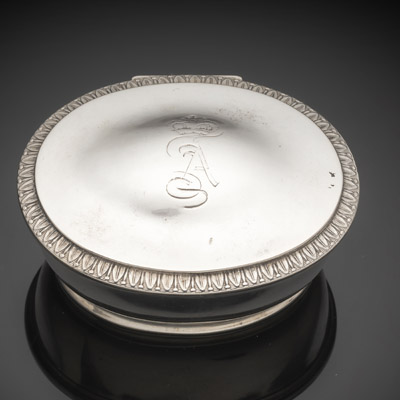 <b>A PARCIAL GILT SILVER SPICE BOX AND LID WITH MONOGRAMM OF ELECTRESS AUGUSTE OF HESSE-KASSEL</b>