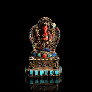 <b>Miniaturschrein mit Darstellung des Ganesha aus Silber partiell mit Halbedelsteinen eingelegt</b>