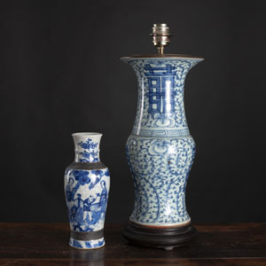 <b>TWO BLUE AND WHITE 'SHUANGXI' AND FIGURAL PORCELAIN VASES</b>