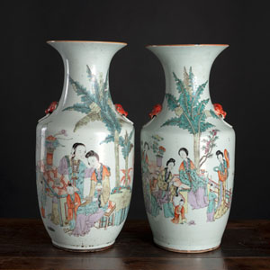 <b>TWO 'FAMILLE ROSE' 'LADIES IN THE GARDEN' PORCELAIN VASES</b>