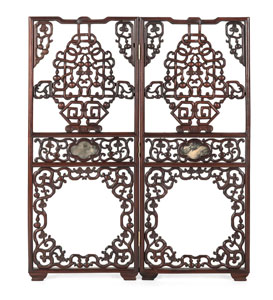<b>A TWO-PANEL OPENWORK AND 'DREAMSTONE'-INSET FOLDING SCREEN</b>