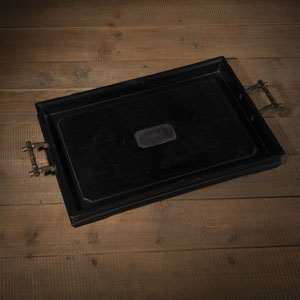 <b>A BAMBOO-SHAPE-HANDLED SILVER-INLAID WOOD TRAY</b>