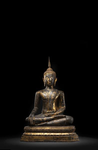 <b>Bronze des Buddha mit Lackfassung und Vergoldung</b>