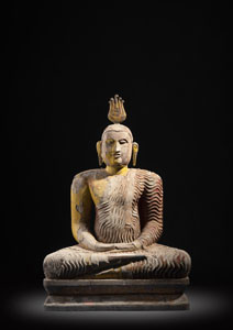 <b>Polychrom gefasste Holzfigur des Buddha Shakyamuni</b>