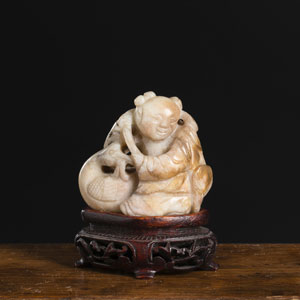 <b>A SMALL JADE CARVING OF A BOY WITH A GOOSE</b>