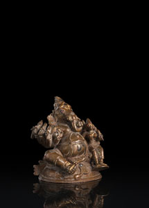 <b>Statue des Ganesha mit Shakti aus Kupfer mit Gold- und -Silbereinlagen</b>