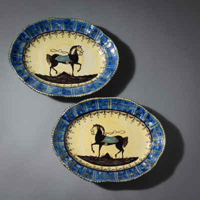 <b>TWO OVAL DISHES WITH BLACK HORSES</b>
