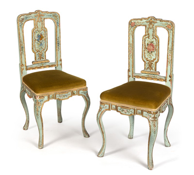 <b>TWO POLYCHROME PAINTED SALON CHAIRS</b>
