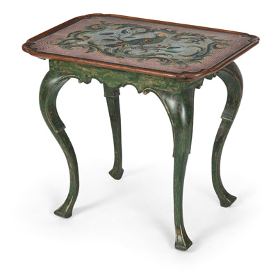 <b>A GERMAN BEAD-DECORATED AND BLUE-PAINTED CENTRE TABLE</b>