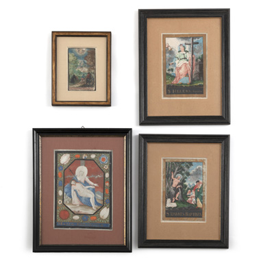 <b>Vier Heiligenbildnisse und biblische Szene</b> <b>Vier Heiligenbildnisse und biblische Szene</b>