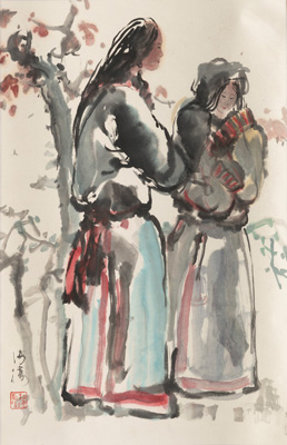 <b>DU HAITAO (B. 1944): TWO YOUNG TIBETAN WOMEN</b>