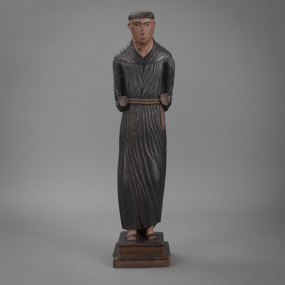 <b>Figur eines Mönches im romanischen Stil, um 1900</b> <b>Figur eines Mönches im romanischen Stil, um 1900</b>