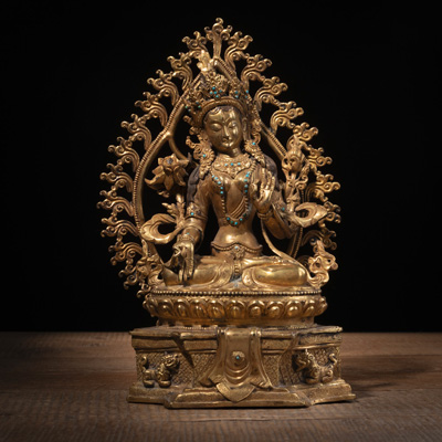 <b>Feuervergoldete Bronze der Sitatara auf einem Lotossockel</b>