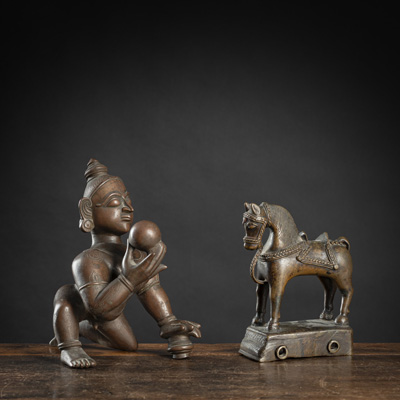 <b>Bronzen eines Pferdes und des Balakrishna</b>