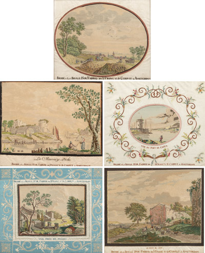 <b>Fünf Stickerei-Bilder mit Ansichten</b> <b>Fünf Stickerei-Bilder mit Ansichten</b>