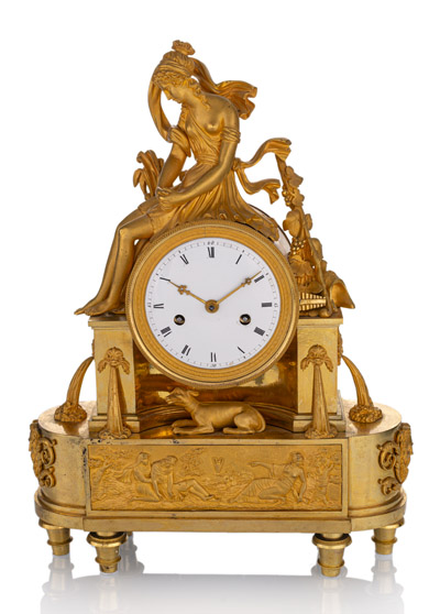 <b>A FRENCH ORMOLU EMPIRE PENDULE WITH GODESS DIANA</b>