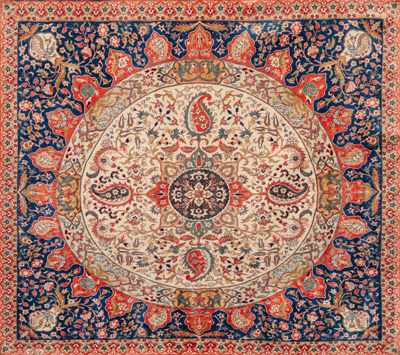 <b>Framed pochti, fine knotting with floral ornamentation and 