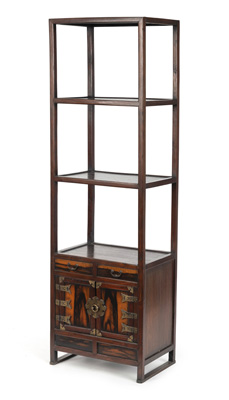 <b>A WOOD FOUR LEVEL BOOK STORAGE AND DISPLAY STAND (SABANG T'AKJA) WITH THREE DRAWERS</b>