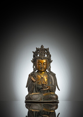 <b>Partiell feuervergoldete Bronze des Guanyin</b>