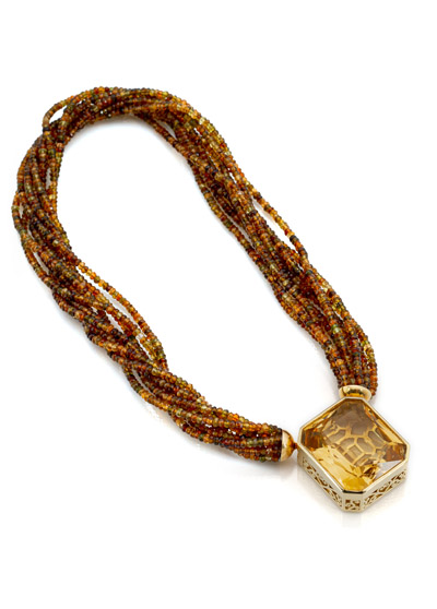 <b>Großer Citrin-Anhänger mit Farbsteincollier</b>