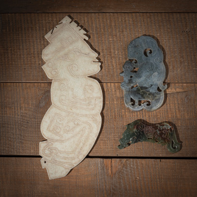 <b>THREE ARCHAIC STYLE JADE CARVINGS</b>