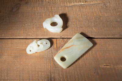 <b>THREE JADE CARVINGS, A HATCHET ET AL.</b>