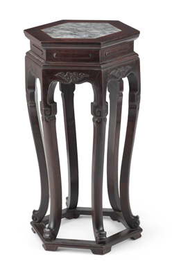 <b>A HEXAGONAL STONE-INLAID INCENSE STAND</b>
