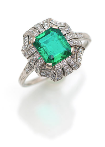 <b>Art-Déco Smaragd Diamant Ring</b>
