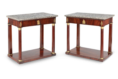 <b>A PAIR OF FRENCH EMPIRE CONSOLE TABLES</b>
