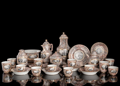 <b>Rare and numerous Coffee and Tea Service with Sepia Painting</b>