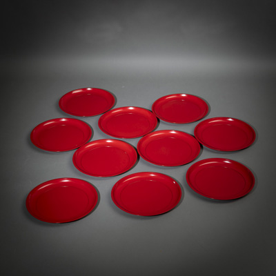<b>A SET OF TEN RED-LAQUER DISHES</b>