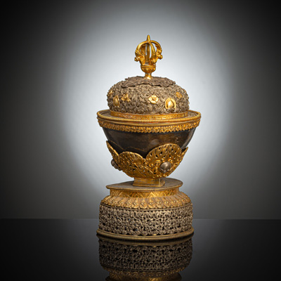 <b>Prächtige dreiteilige Kapala aus Silber, teilweise feuervergoldet</b>