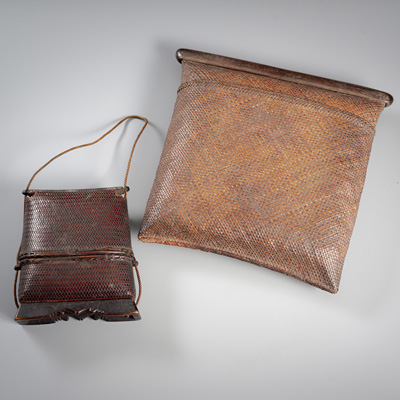 <b>TWO WOVEN BASKET POUCHES</b>