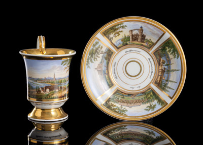 <b>A KPM BERLIN CUP AND SAUCER WITH VIEWS OF POTSDAM</b>