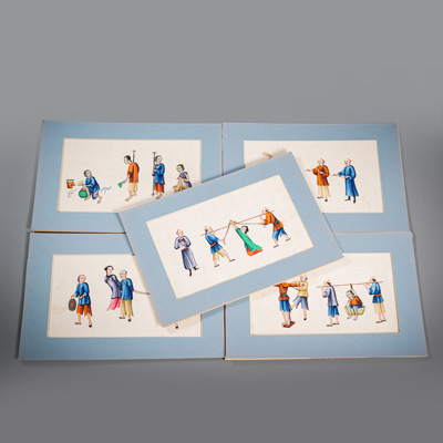 <b>FIVE PITH PAINTINGS DEPICTING TORTURE SCENES</b>