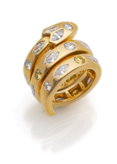 <b>Vintage Schlangenring mit farbigen Brillanten</b>