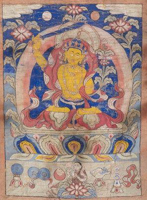 <b>Thangka mit Darstellung des Manjushri auf einem Lotosthron</b>