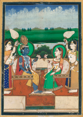 <b>Gruppe von 4 Miniaturen, u.a. Krishna</b>