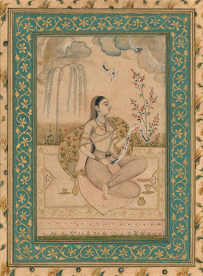 <b>Miniatur einer sitzende Dame im Moghul-Stil</b>