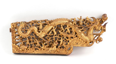 <b>A GILT-WOOD OPENWORK CARVING WITH FIGURES AND DRAGON</b>