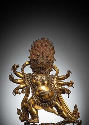 <b>Große feuervergoldete Bronze des Hayagriva</b>