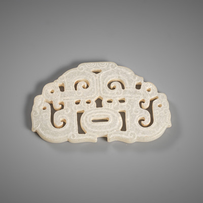 <b>A TRANSLUCENT WHITE JADE BELT PENDANT 'PEI'</b>