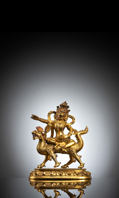 <b>Seltene feuervergoldete Bronze des Sita Jambhala</b>