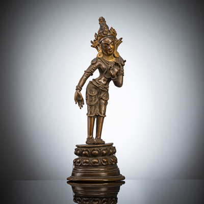 <b>Partiell vergoldete Bronze des Avalokiteshvara</b>