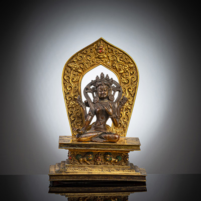 <b>Bronze, wohl Sitapatra auf einem feuervergoldeten Thron</b> <b>Bronze, wohl Sitapatra auf einem feuervergoldeten Thron</b>