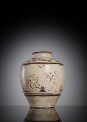 <b>Schultervase aus 'Cizhou'-Ware mit Dekor spielender Knaben</b> <b>Schultervase aus 'Cizhou'-Ware mit Dekor spielender Knaben</b>