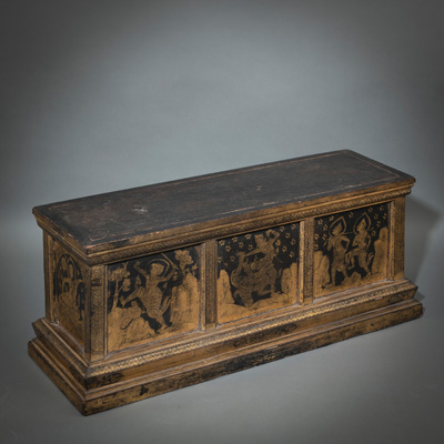 <b>A GILT-PAINTED FIGURAL MANUSCRIPT CHEST</b>