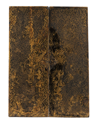 <b>TWO GOLD-PAINTED CABINET DOORS</b>