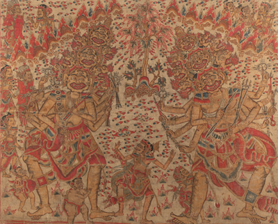 <b>Große Kamasan-Malerei auf Textil mit Ramayana-Szene</b>